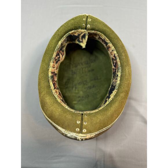 Victorian Steampunk Mini Top Hat Genuine Leather Studded Olive Green - Picture 4 of 6